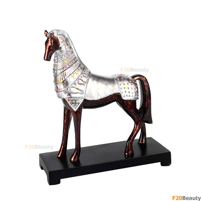 Tượng trang trí Ngựa Chiến Mã Trojan Horse cao cấp màu Bạc, Xanh bằng Composite - F20Beauty - Phong cách hiện đại