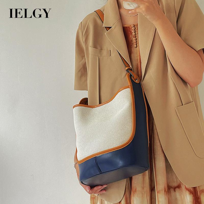 Túi xô IELGY đeo chéo vai bằng vải bạt sức chứa lớn màu tương phản sang trọng cổ điển cho nữ