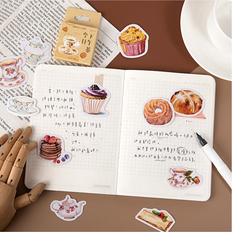 Set 45 sticker họa tiết trà chiều DIY dễ thương để trang trí