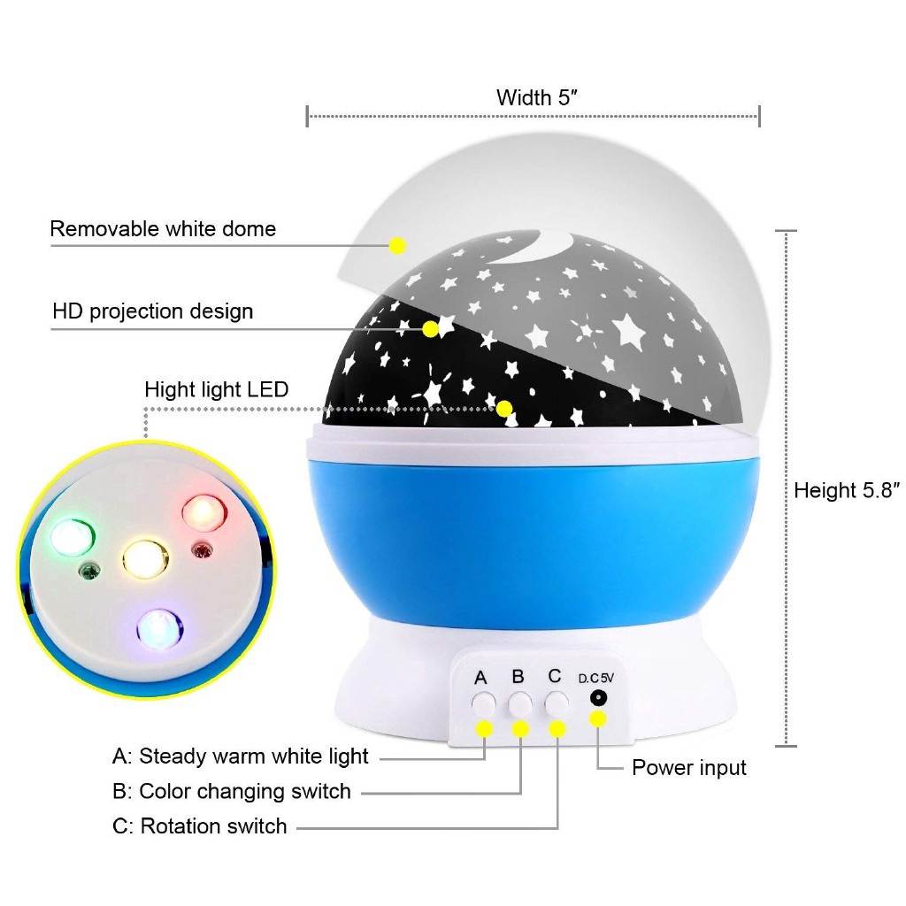 Đèn LED chiếu bầu trời đầy sao xoay được sử dụng pin hoặc sạc USB 4AA