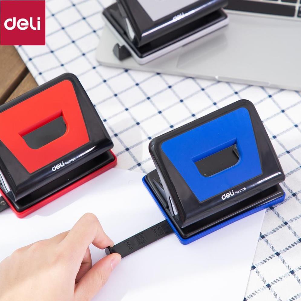Máy đục lỗ 15 tờ Deli, Xanh dương, đỏ, ghi xám - 1 cái E0105 [Deli]