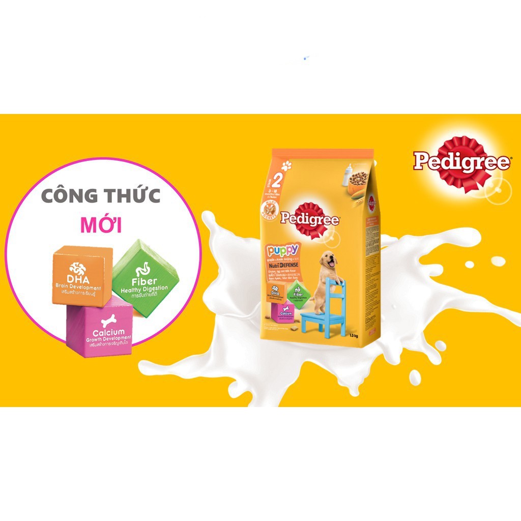 THỨC ĂN CHO CHÓ CON Dạng hạt Pedigree Puppy Vị Gà trứng và sữa Chicken Egg and Milk Flavor Gói 1.3kg Xuất xứ Thái lan