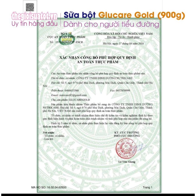 sữa bột glucare gold 900g cho người tiểu đường