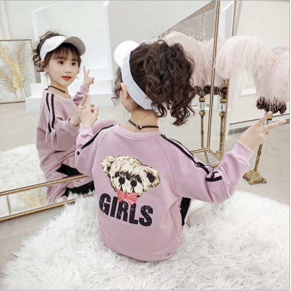 Set đồ bộ quần áo thu đông trẻ em cho bé gái mẫu GIRL thiết kế tinh tế, dễ thương