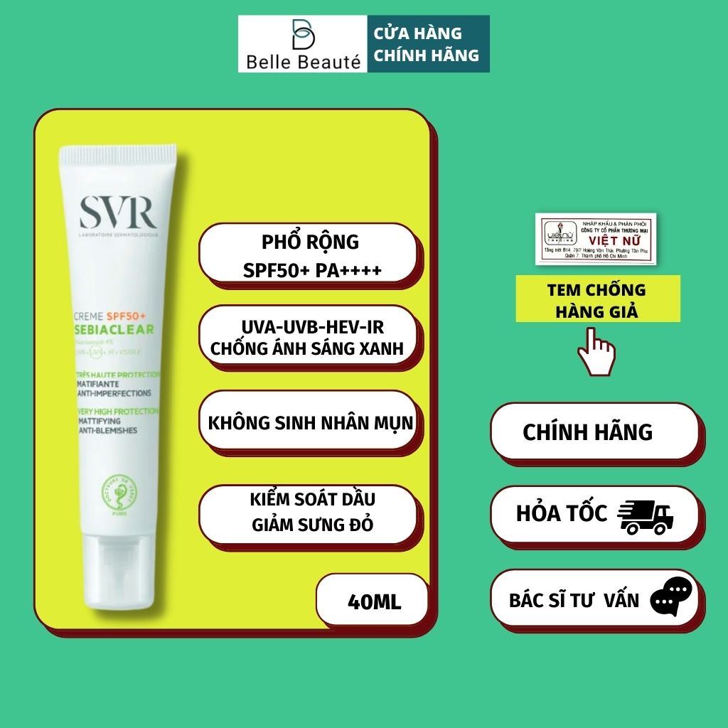 Kem làm giảm mụn và chống nắng SPF50 SVR SEBIACLEAR Creme SPF50 50ml