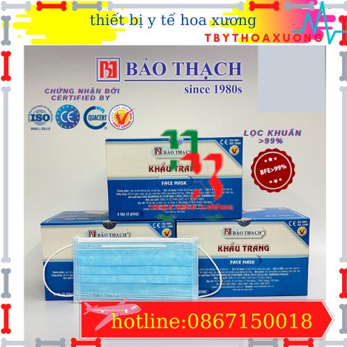 [Hàng Chính Hãng] KhẩuTtrang Y Tế 4 Lớp Bảo Thạch Kháng Khuẩn Màu Xanh Hộp 50 Cái