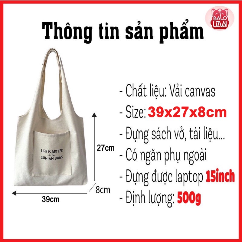 Túi tote vải canvas nam nữ unisex đi học đi chơi , túi xách đeo vải bố ulzzang thời trang nhiều ngăn đẹp rẻ_NH