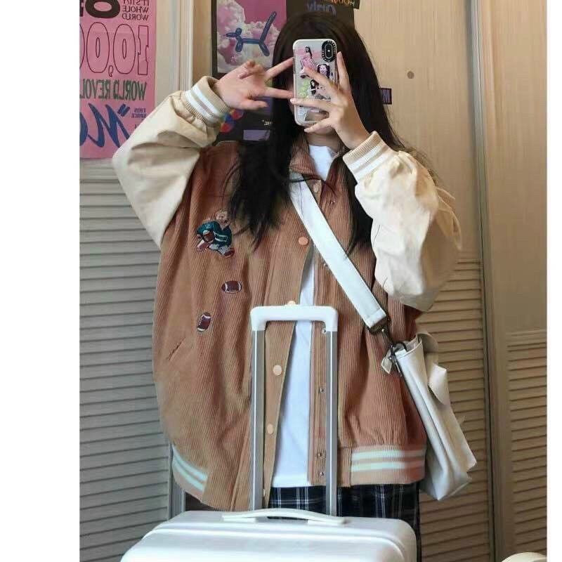 Áo Khoác Bóng Chày Form Rộng Nhung Gân Tăm | BigBuy360 - bigbuy360.vn