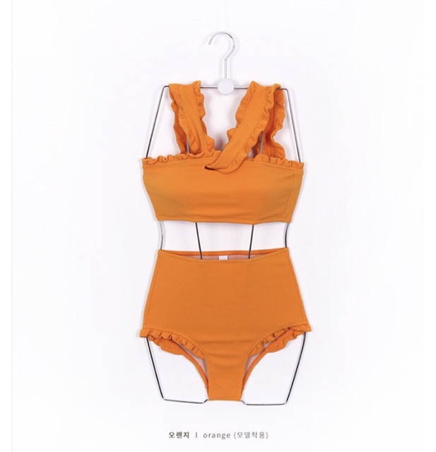 (Có sẵn,clip) Bikini 2 mảnh màu vàng quần cạp cao