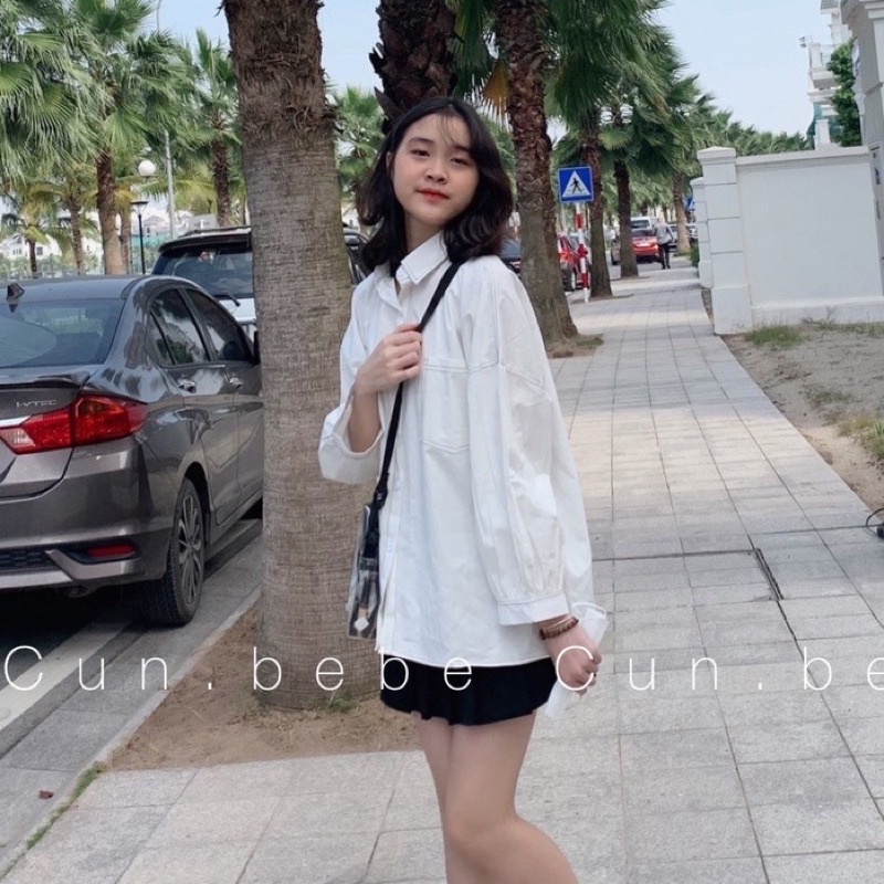 ÁO SƠ MI DÀI TAY TRẮNG ĐEN VIỀN CHỈ NỔI CHO NỮ, Sơ mi tay bo đỏ trắng