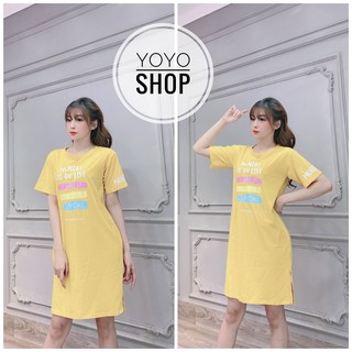 Đầm Bigsize Dáng Suông Váy Suông In Monday YoYo Màu Vàng Form từ 50-75kg