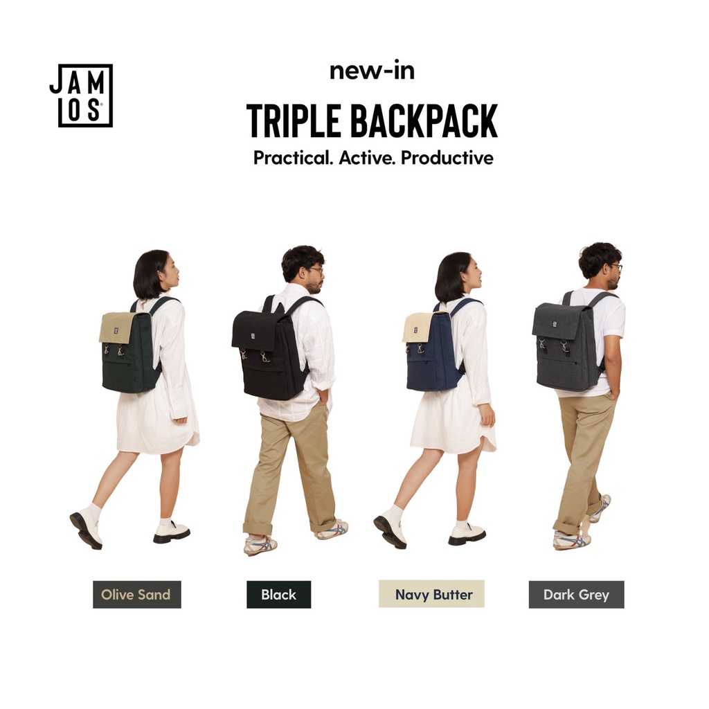 Jamlos Triple Backpack - Balo thời trang vải canvas nhiều ngăn đi học đi làm vừa laptop15inch