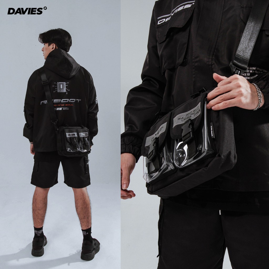 [Mã WABRMM505 giảm 12% đơn 250K] DAVIES - Túi đeo chéo canvas nam nữ màu đen - Two Pocket MB.