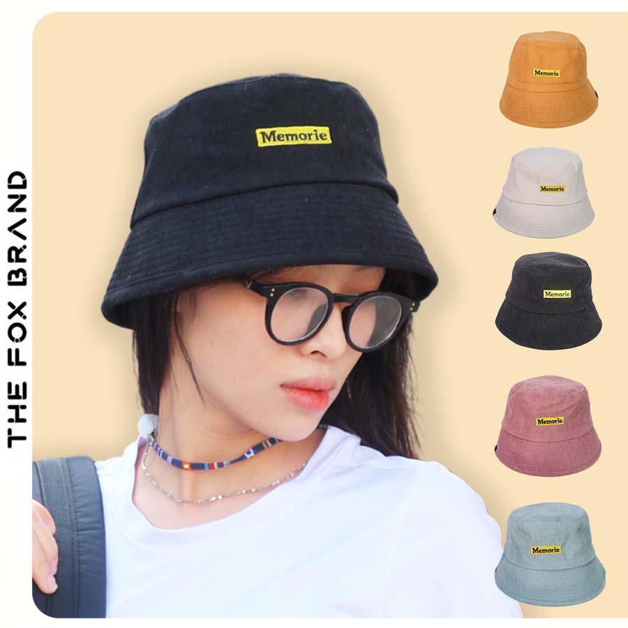 Mũ bucket nam nữ Unisex vành cụp chất nhung tăm phong cách Ulzzang thêu hình Memorie