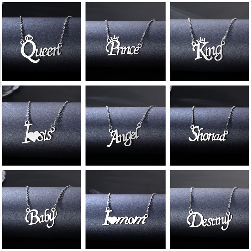 New style women's stainless steel necklace, European and American jewelry, English word necklace, personalized letter collar necklace