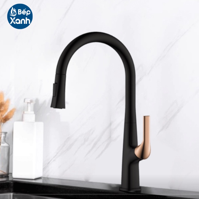 [FREESHIP HCM] Vòi Rửa Chén Nóng Lạnh Ecalite EF-K569BR - Dây Rút - Màu Đen