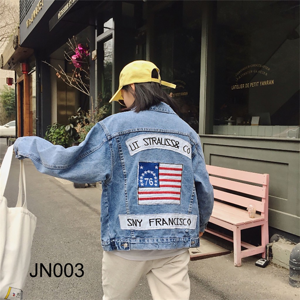 JN003 [lấy mã GIẢM GIÁ] áo khoác JEANS NỮ may hình cực CHẤT