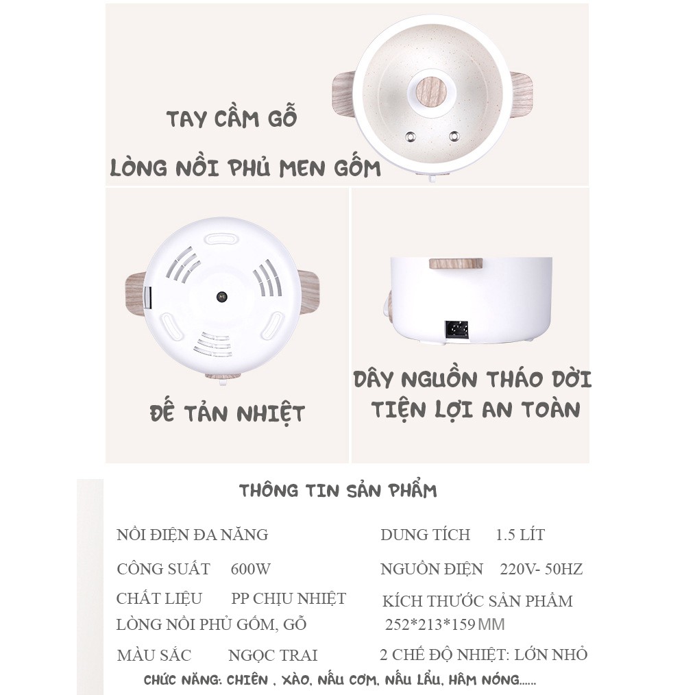 Nồi điện Mini đa năng nấu mỳ, cháo, lẩu ANKALE ceramic 1.5 lít