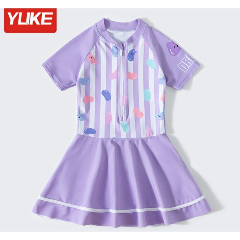 Đồ bơi kiểu váy cho bé họa tiết hạt đậu sắc màu siêu dễ thương YLIKE 1136, có quần lót đùi liền bên trong tiện lợi
