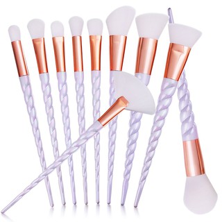10 pcs White Unicorn Makeup Brushes Set Blending Powder Contour Foundation Tools