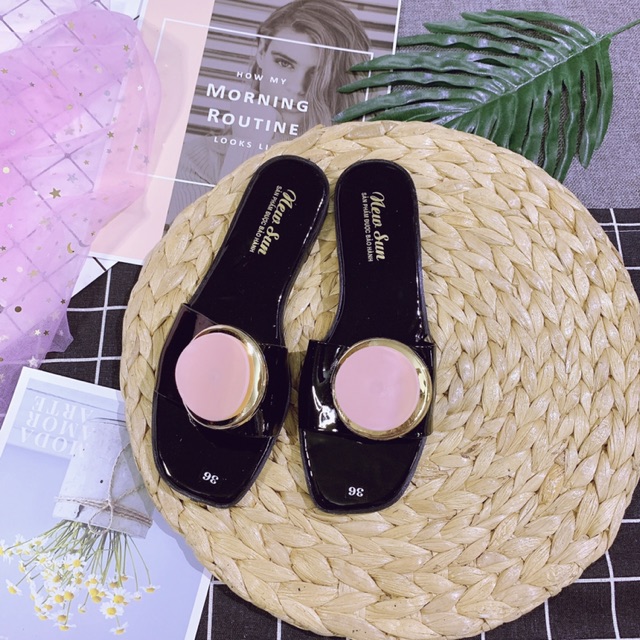 [Sỉ Dép nữ] Dép lê da bóng tag tròn điệu đà siêu chảnh săn sale giá gốc