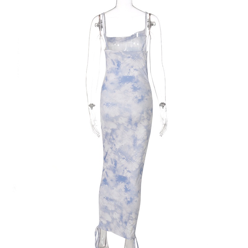 Đầm Dài Rút Dây Hở Lưng Họa Tiết Màu Nhuộm Thời Trang