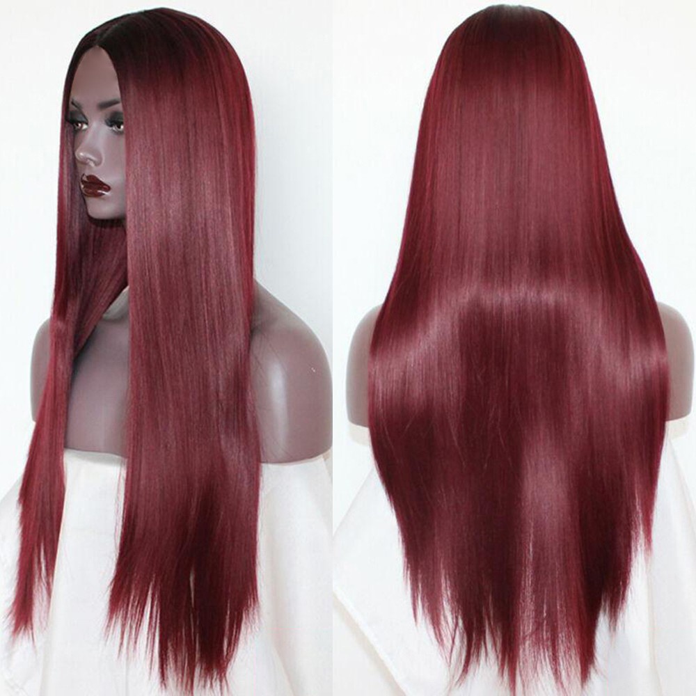 [Hàng mới về] Tóc giả thẳng chịu nhiệt cao màu đỏ rượu vang