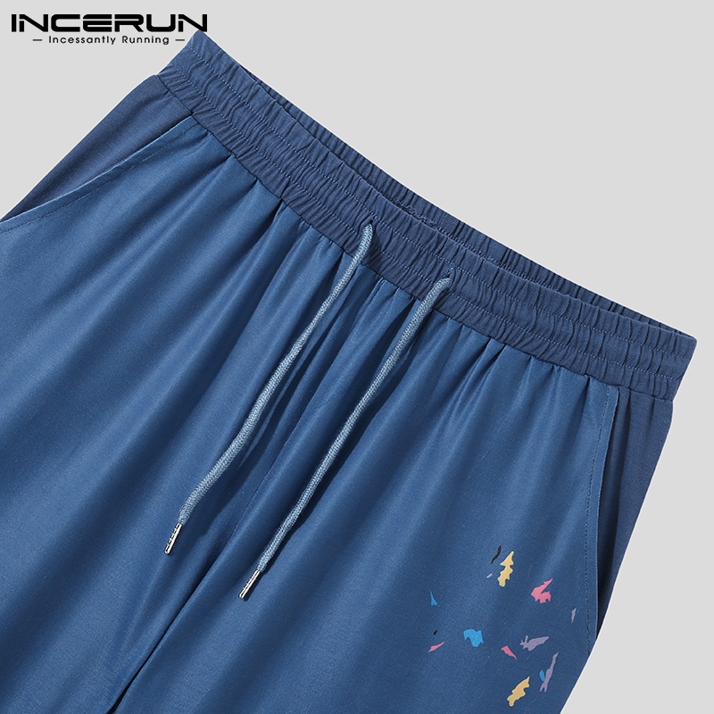 Bộ đồ thun nam INCERUN với áo và quần short dây rút in họa tiết thời trang mùa hè