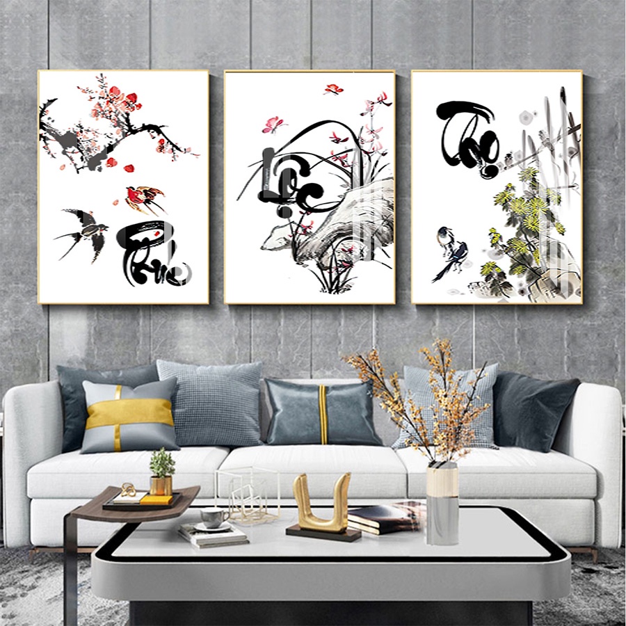 Tranh Treo Tường Phúc Lộc Thọ - Tranh Mừng Thọ Chữ Thư Pháp Laminate Tráng Gương