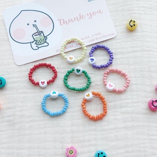 Nhẫn hạt cườm nhựa handmade nhiều màu mặt charm hình trái tim xinh xắn