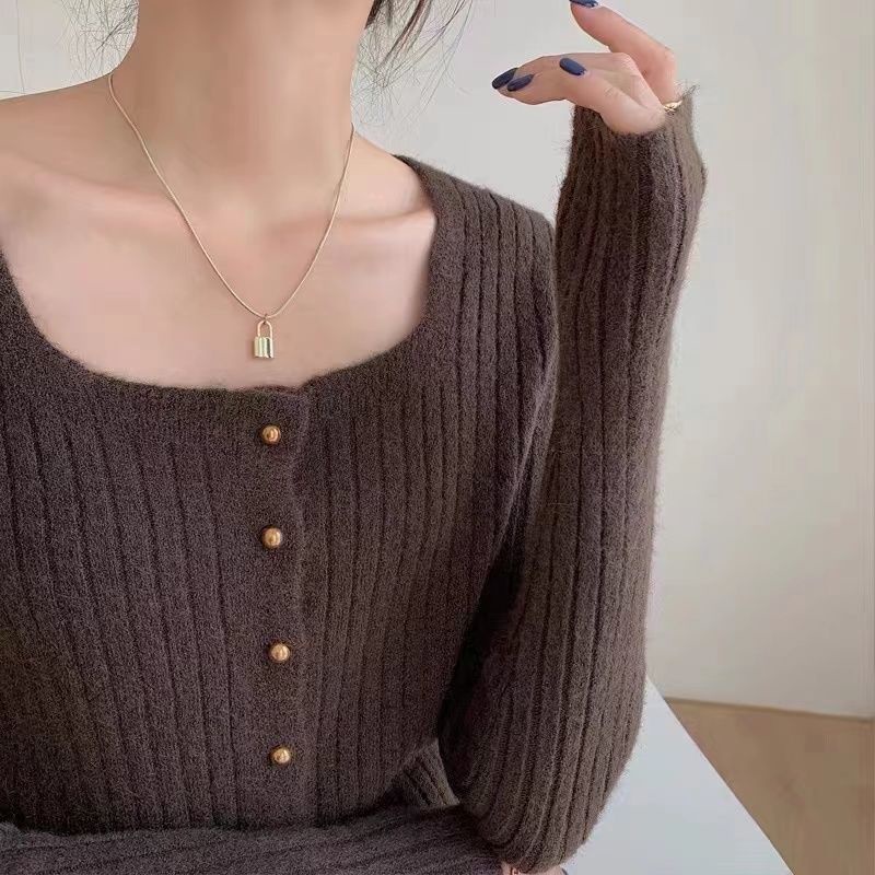 Áo Sweater Trơn Tay Dài Thời Trang Trẻ Trung 203822 Áo Sweater Cổ Vuông Màu Sắc Xinh Xắn Cho Nữ
