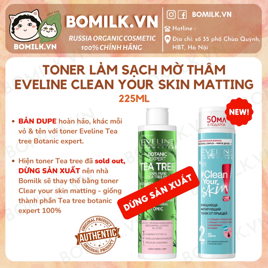 Toner acid Clean your Skin Trà xanh Eveline - làm sạch. giảm thâm và giữ ẩm