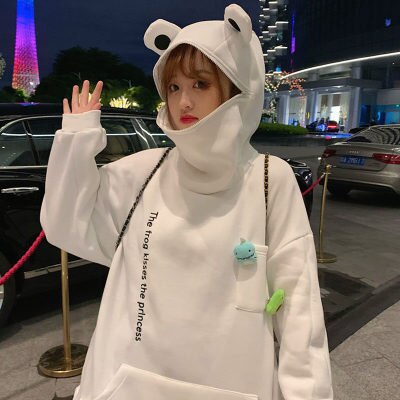 Áo khoác hoodie dáng rộng kiểu hình ếch dễ thương phong cách harajuku thời trang cho nam nữ