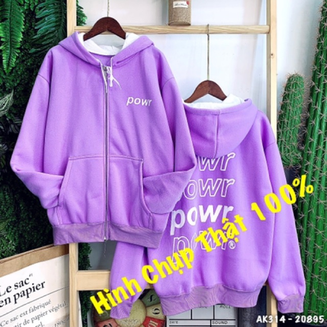 Áo Khoác Nỉ "POWR" Nỉ Hàng QC Dày Dặn Jackets Nữ Nỉ Ngoại Form Rộng Unisex Nam Nữ in POWR TÍM - AK3314