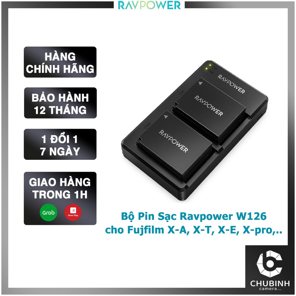 Bộ Pin Sạc Ravpower NP-W126S (Dùng cho Fujifilm XA5, XA7, XT200, XT30, XT3, XE4,...) | RAVPower RP-BC023 | Chính hãng