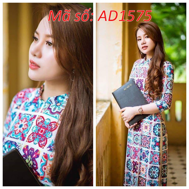 ⚡️ có big size 5XL ⚡️ AD1575 SET ÁO DÀI TRUYỀN THỐNG CÔ BA SÀI GÒN HỌA TIẾT HOA GẠCH MEN KÈM QUẦN