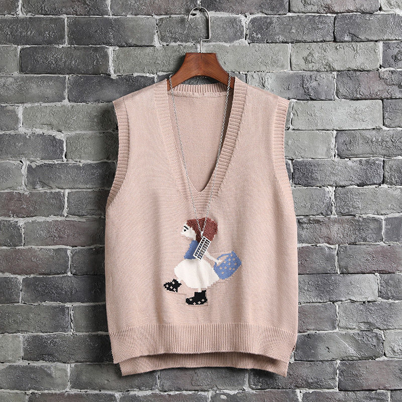 Áo dệt kim sát nách cổ V thêu họa tiết xinh xắn kiểu Hàn Quốc thời trang độc đáo cho nữ