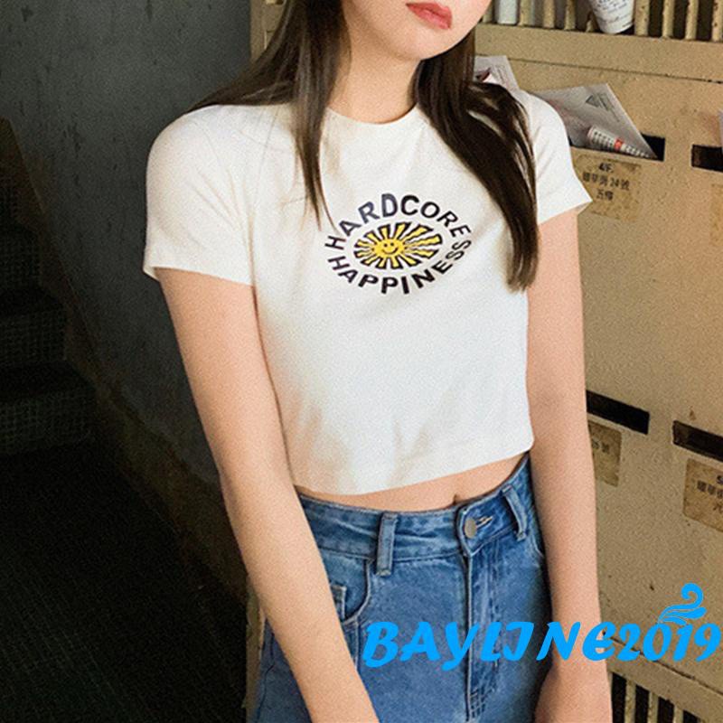 Áo Thun Lửng Tay Ngắn Thời Trang Dành Cho Nữ