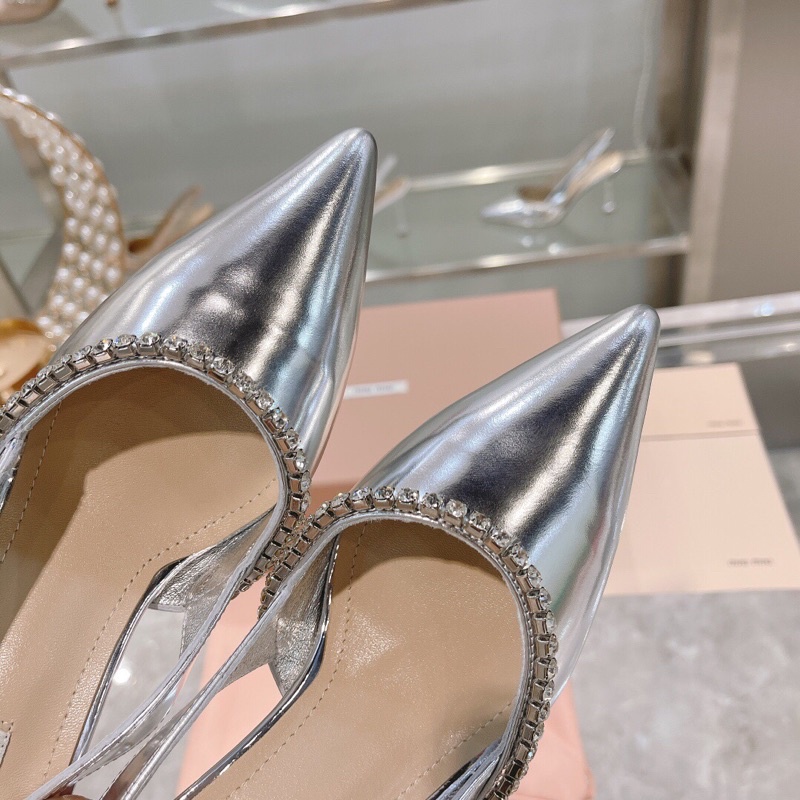 Giày cao gót 5.5cm mũi nhọn thương hiệu MiuMiu màu trơn da thật cao cấp