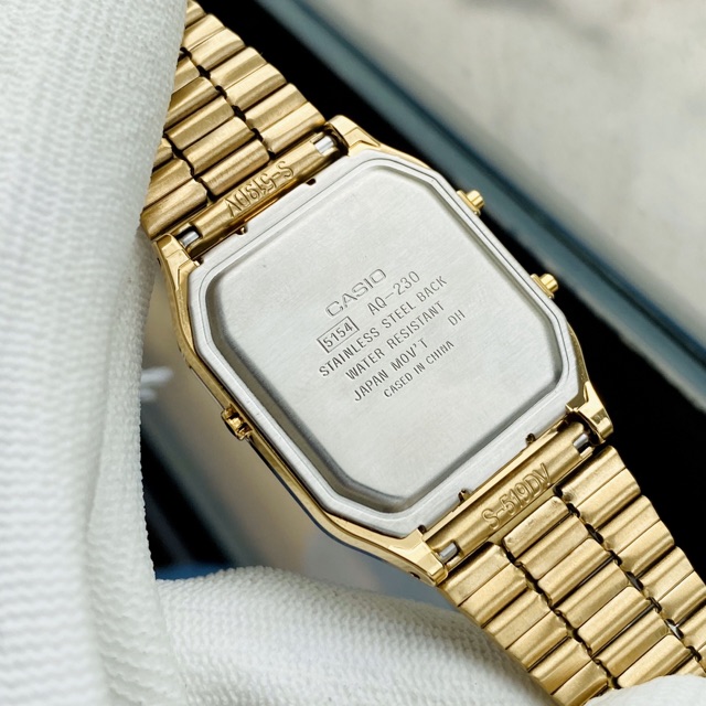 Đồng hồ kim nam dây thép Casio AQ 230 gold