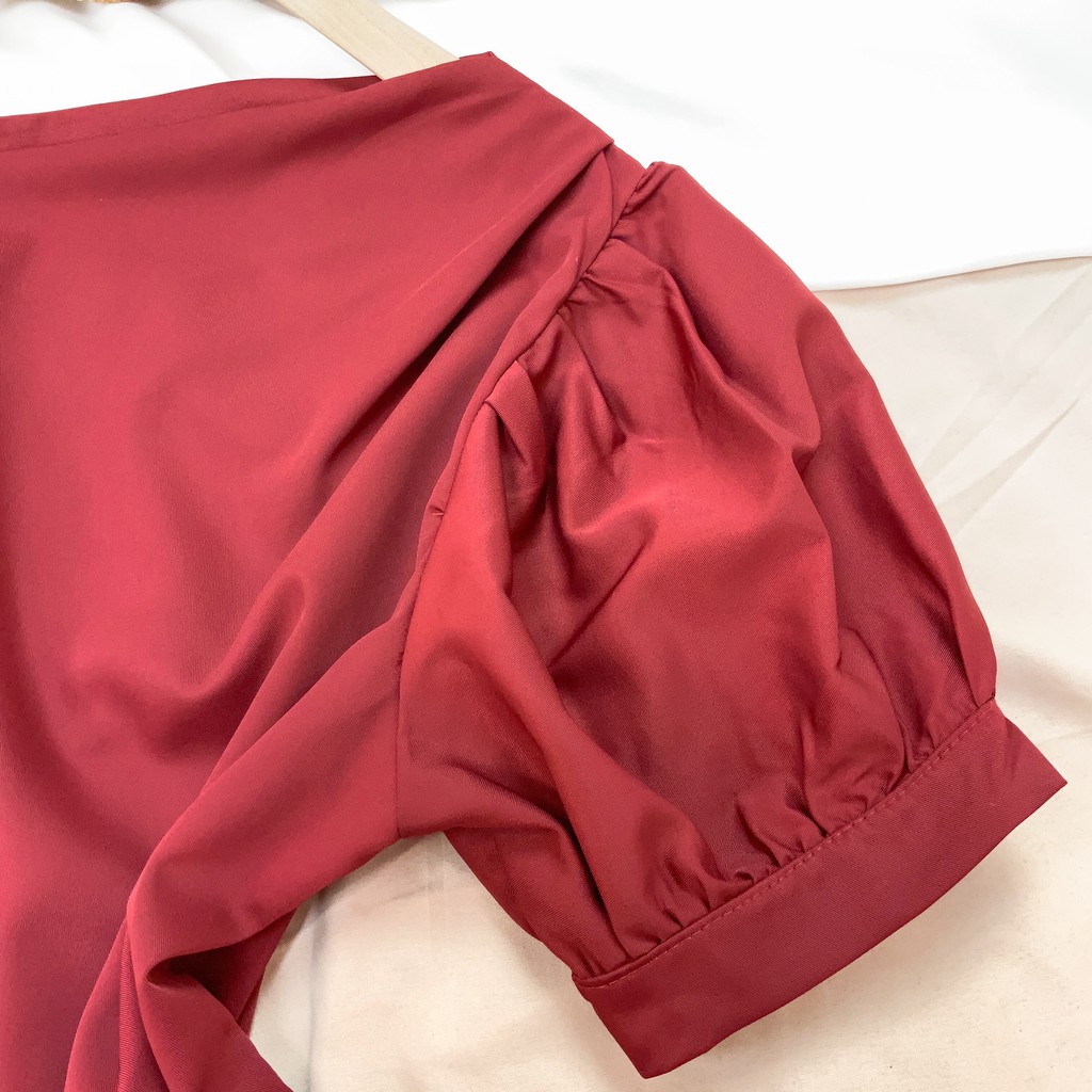 Set bộ rời MIMIX áo lệch vai tay phồng dây vai đính ngọc và quần ống rộng trơn xẻ chân BJ9195 | BigBuy360 - bigbuy360.vn