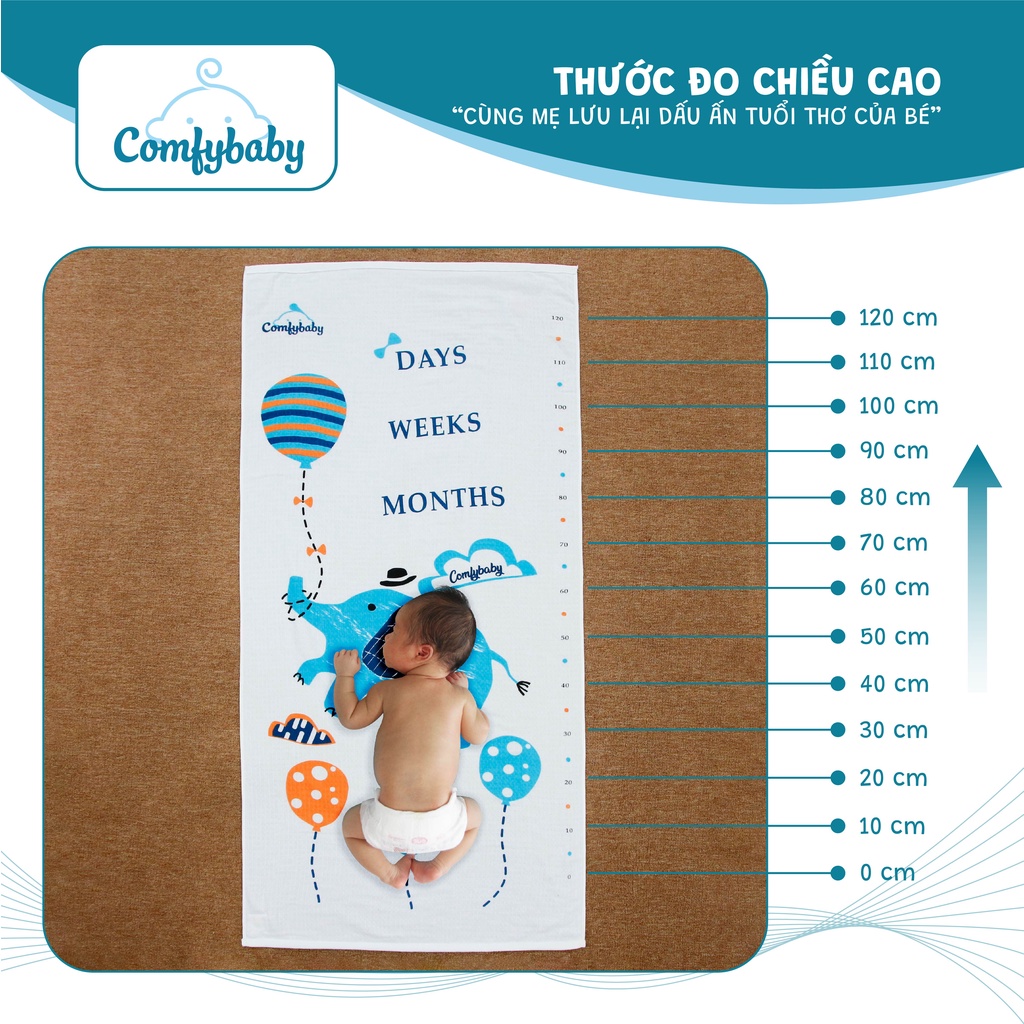 Khăn tắm cho bé và gia đình 100% Cotton Comfybaby kích thước 70*150cm hình voi , chính hãng