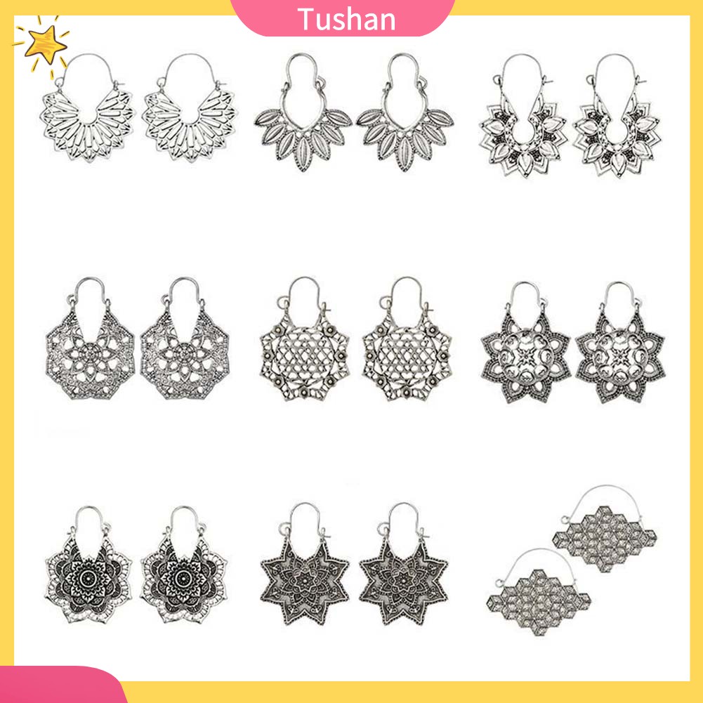 Khuyên tai bạc tròn phong cách Bohemian cổ điển cho nữ