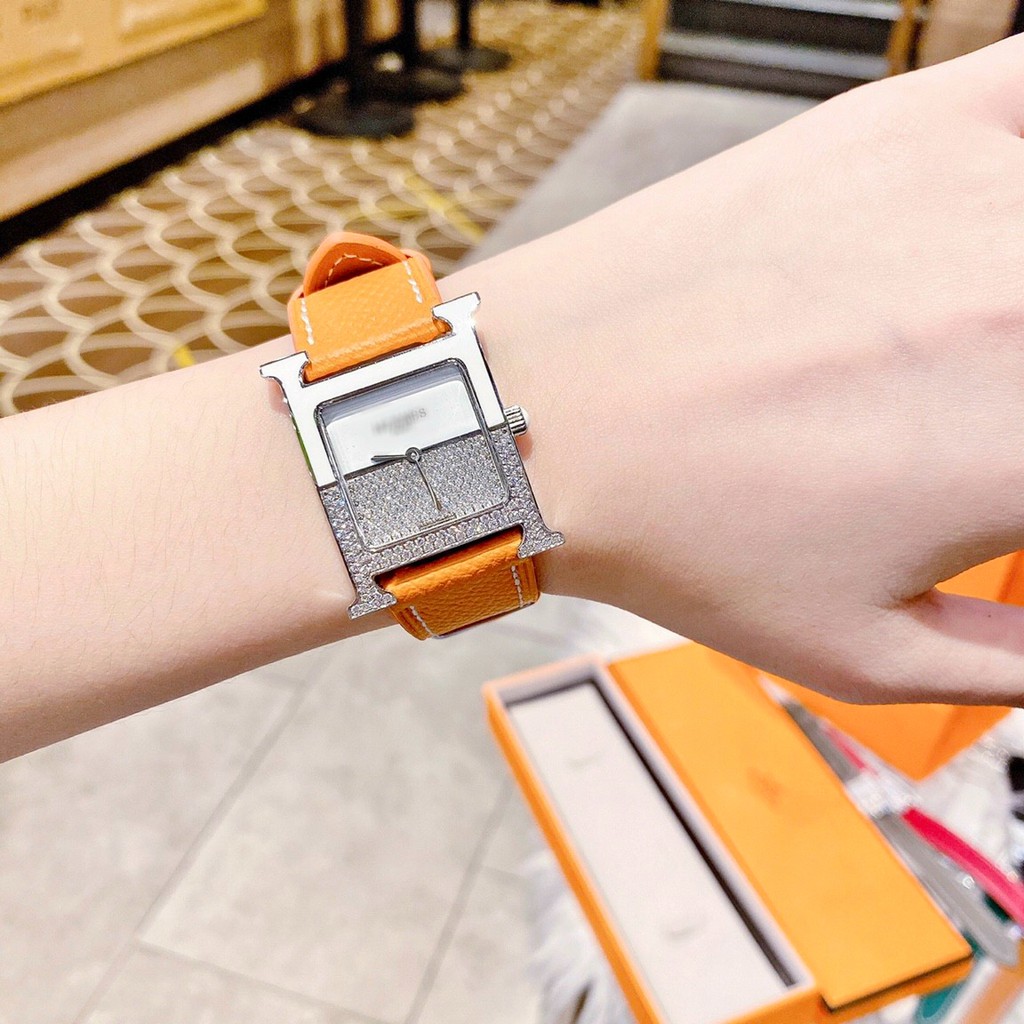 Đồng Hồ Nữ Heure H_Herme Mặt Đính Đá , Máy Pin , Dây Da , Size 26mm
