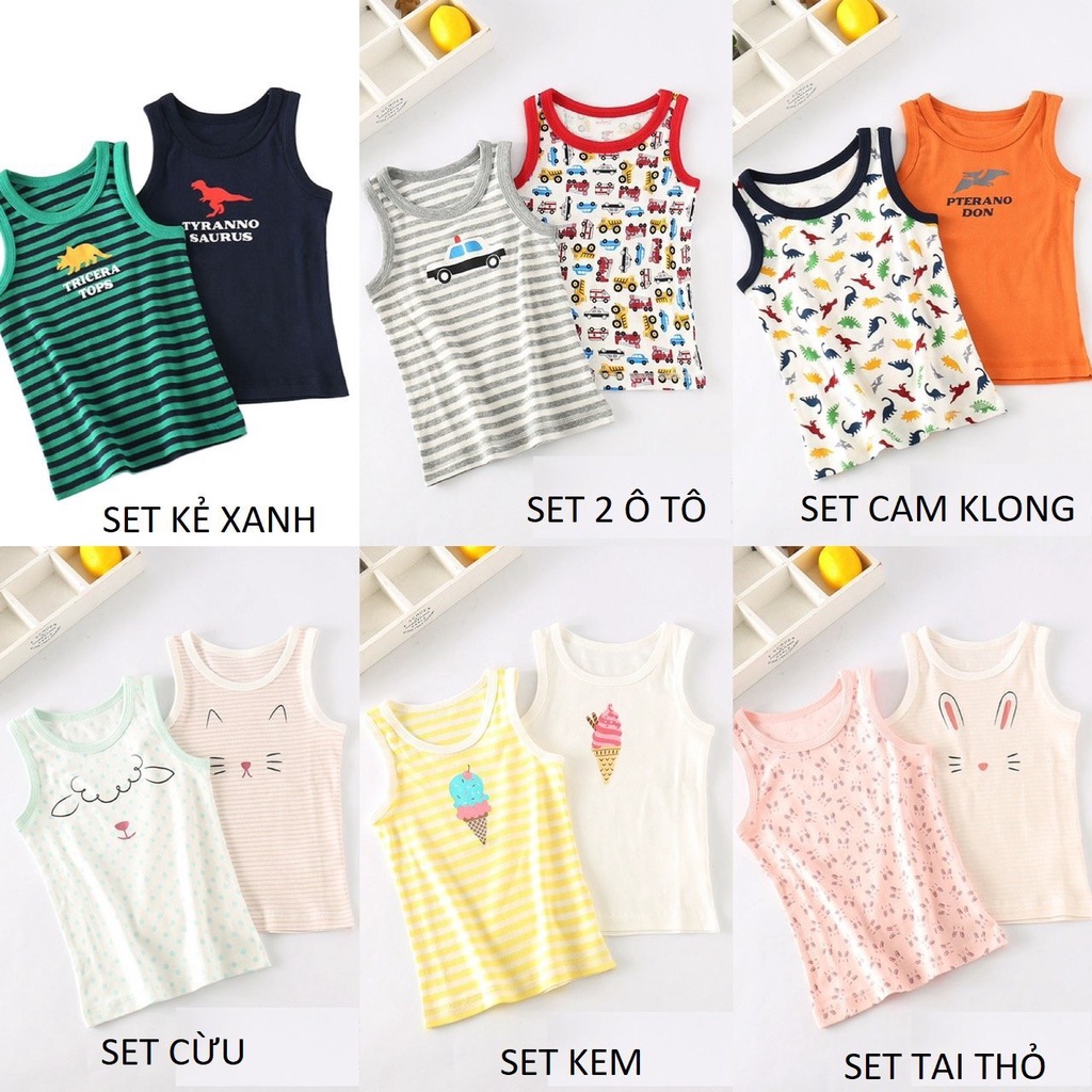 Set áo ba lỗ coton cho bé trai, bé gái - Hàng xuất Nhật - MC029