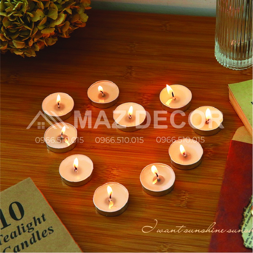 [Giá sỉ] Hộp 10 viên nến tealight hanmade (dùng đun bếp cafe, đèn xông tinh dầu) không làm đen đế đun