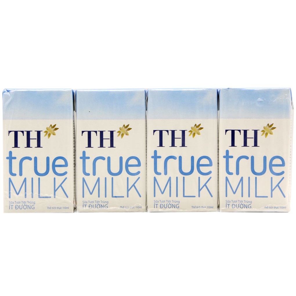 Sữa tươi tiệt trùng TH True Milk Ít Đường hộp 110ml (4 hộp) &quot;Giá bán đá đã trừ khuyến mãi&quot;