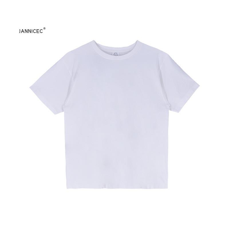 JANNICEC Mùa hè năm 2021 mới áo blouse trắng rộng rãi phù hợp với sinh viên Hàn Quốc thun cổ tròn nhỏ nữ