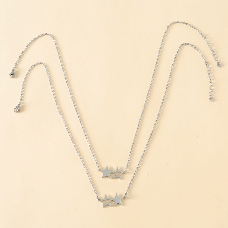 Set 2 Vòng cổ Mặt Ngôi Sao Năm Cánh Bằng Thép Không Gỉ
