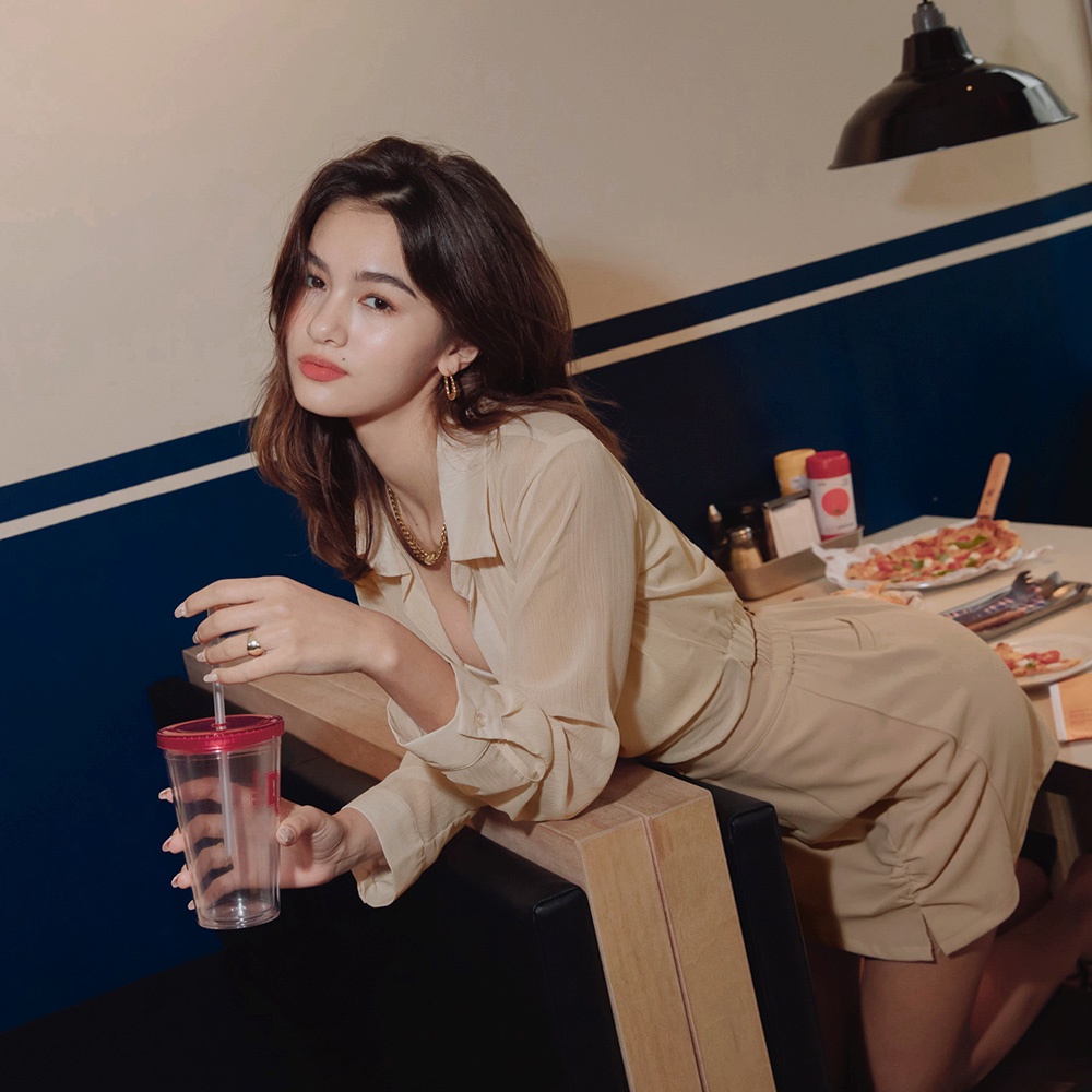 Set áo sơ mi dáng ngắn xuyên thấu kèm áo 2 dây nữ Air Space 2210121021